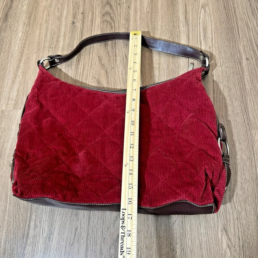 Tommy‎ Hilfiger Burgundy Corduroy Hobo Shoulder Bag Quilted Soft Grunge Y2K
